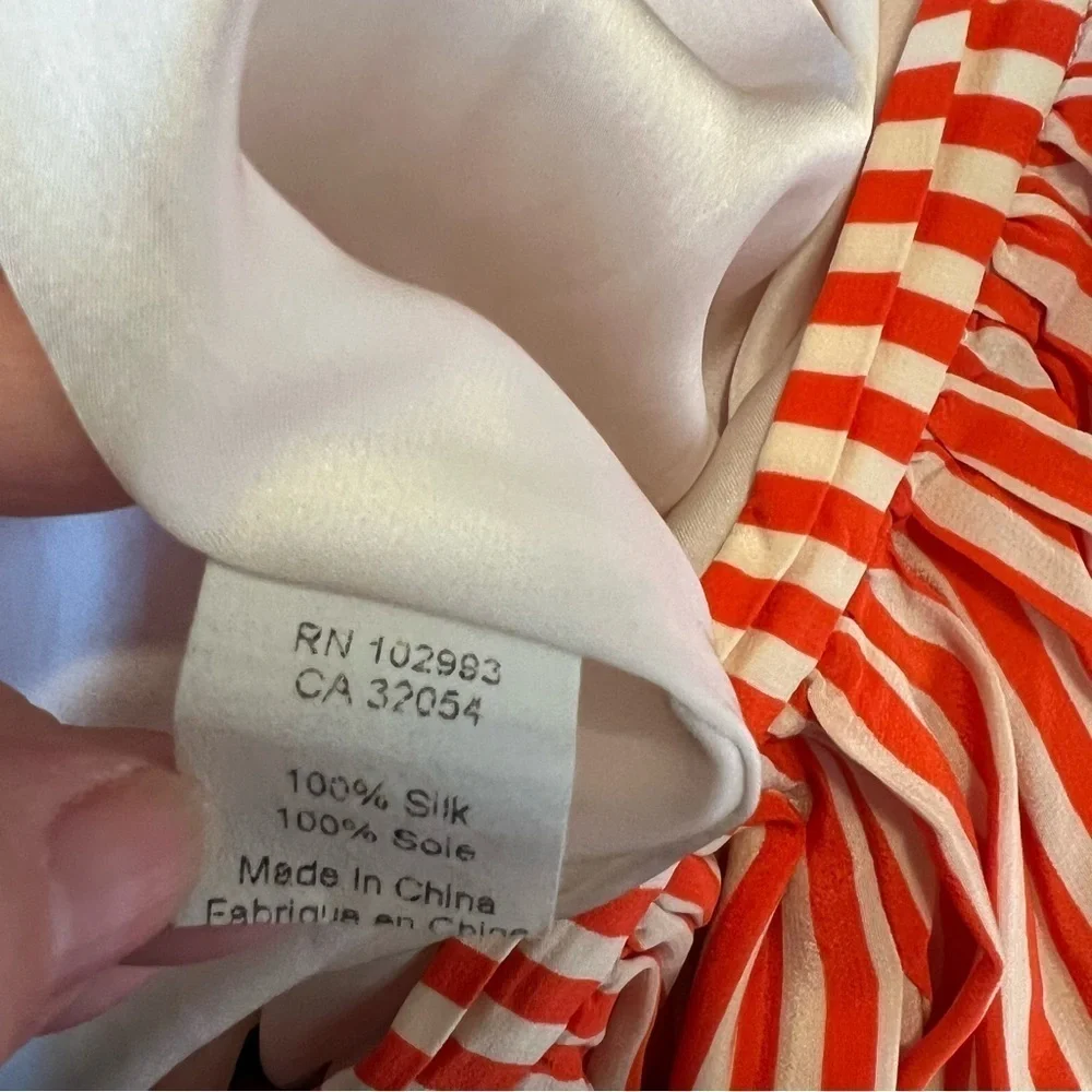 Twinkle by Wenlan Women's Size 6 A-Line Skirt Orange Cream Stripes Zip Side Silk